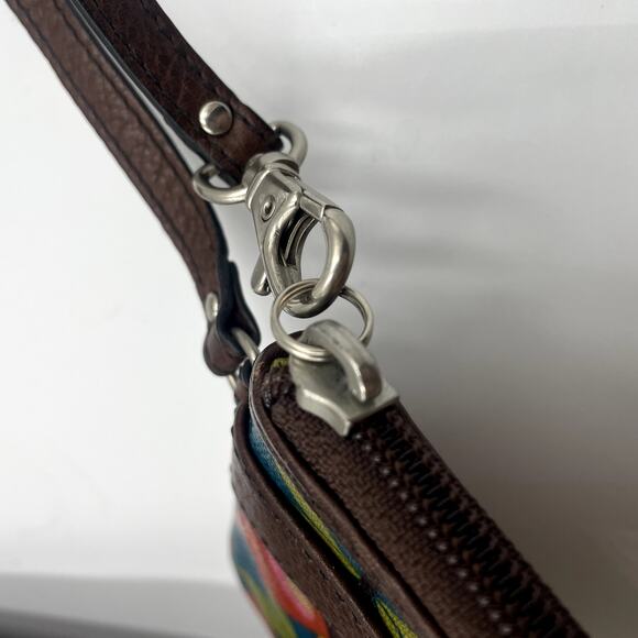 Fossil Key-Per Floral Coated Canvas Crossbody Purse + Wallet Wristlet Pink Black - Picture 6 of 11